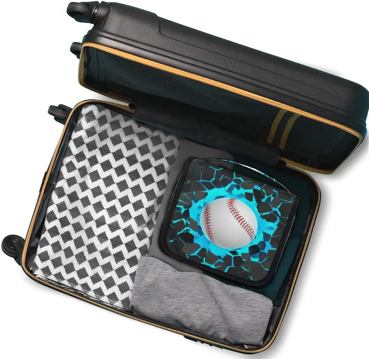 3D Baseball Hanging Travel Toiletry Bag for Kids, Women Cosmetic Organizer Makeup Bag Pouch Men Shaving Dopp Kit Shower Bag With Sturdy Hook