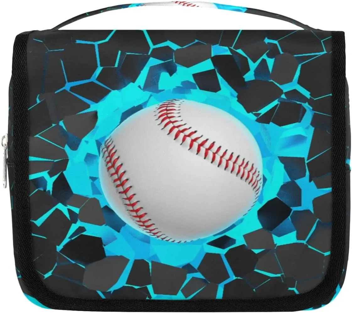 3D Baseball Hanging Travel Toiletry Bag for Kids, Women Cosmetic Organizer Makeup Bag Pouch Men Shaving Dopp Kit Shower Bag With Sturdy Hook
