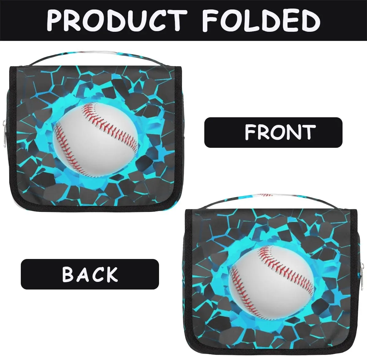 3D Baseball Hanging Travel Toiletry Bag for Kids, Women Cosmetic Organizer Makeup Bag Pouch Men Shaving Dopp Kit Shower Bag With Sturdy Hook