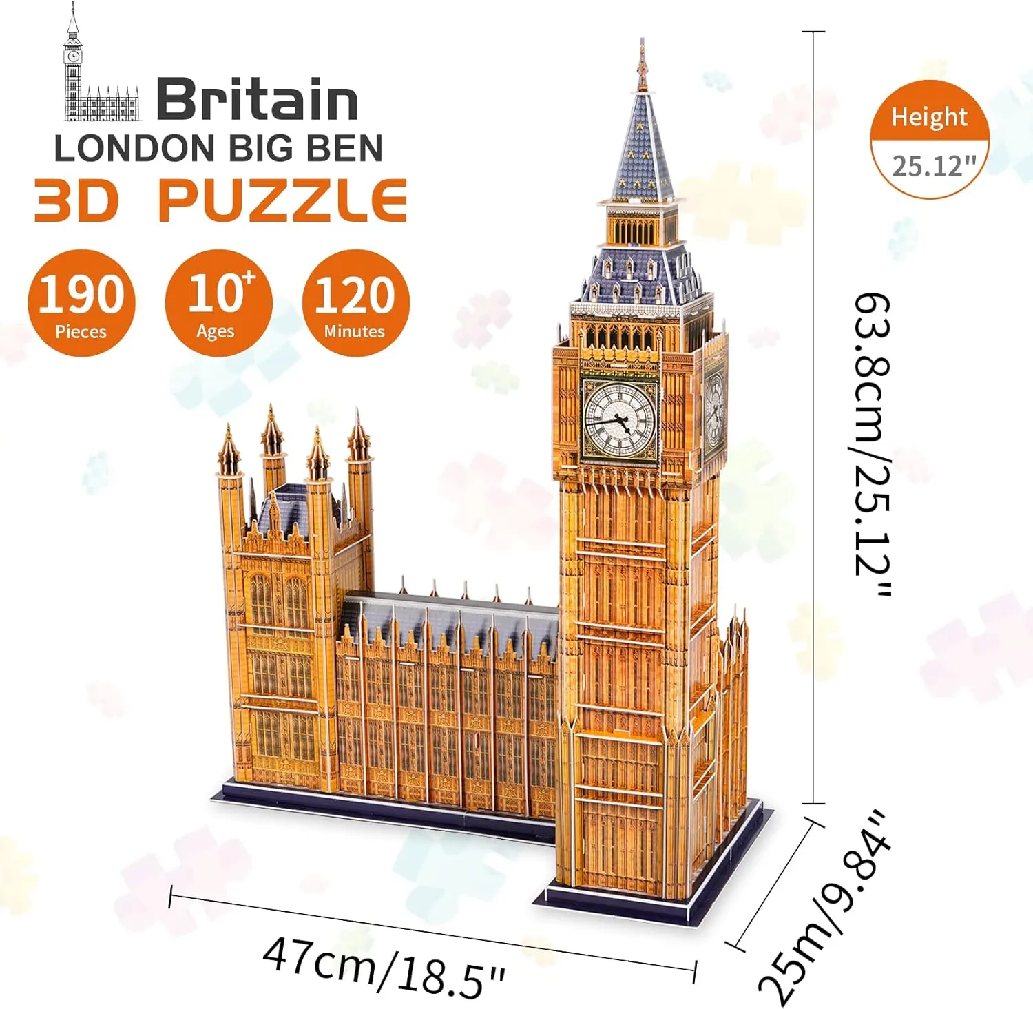 3D Puzzles for Adults & Kids, London Big Ben City Architecture Building Model Kit, 3-D Puzzle DIY Craft Kits STEM Educational Family Assembly Toys Gifts for Boys Girls 10-12-14 Home Decor, 190 Pieces