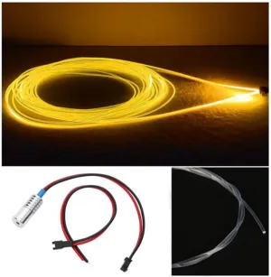 3mm Length 5M/16ft PMMA Side Glow Fiber Optic Cable Kit with LED Aluminum Illuminator 12V 1.5W Guide Light Source Decoration for Home Indoor Outdoor Usage DIY Lighting Gold Yellow