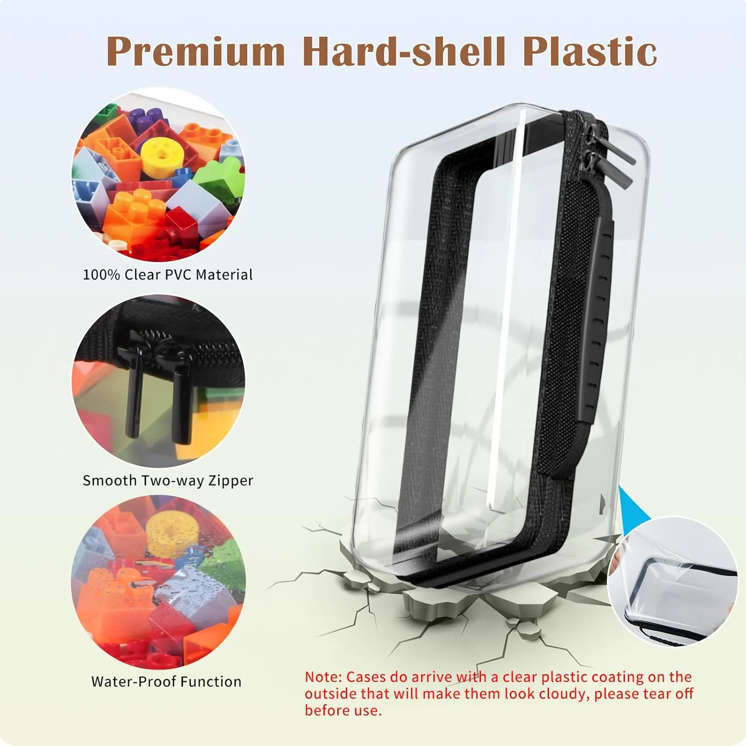 3PCS Clear Hard Shell Zipper Case, Portable Storage Box for Makeup, Toiletry, Travel, Durable and Waterproof Storage Bins, Grade Plastic Zipper Case, Cosmetic Bag (Black)