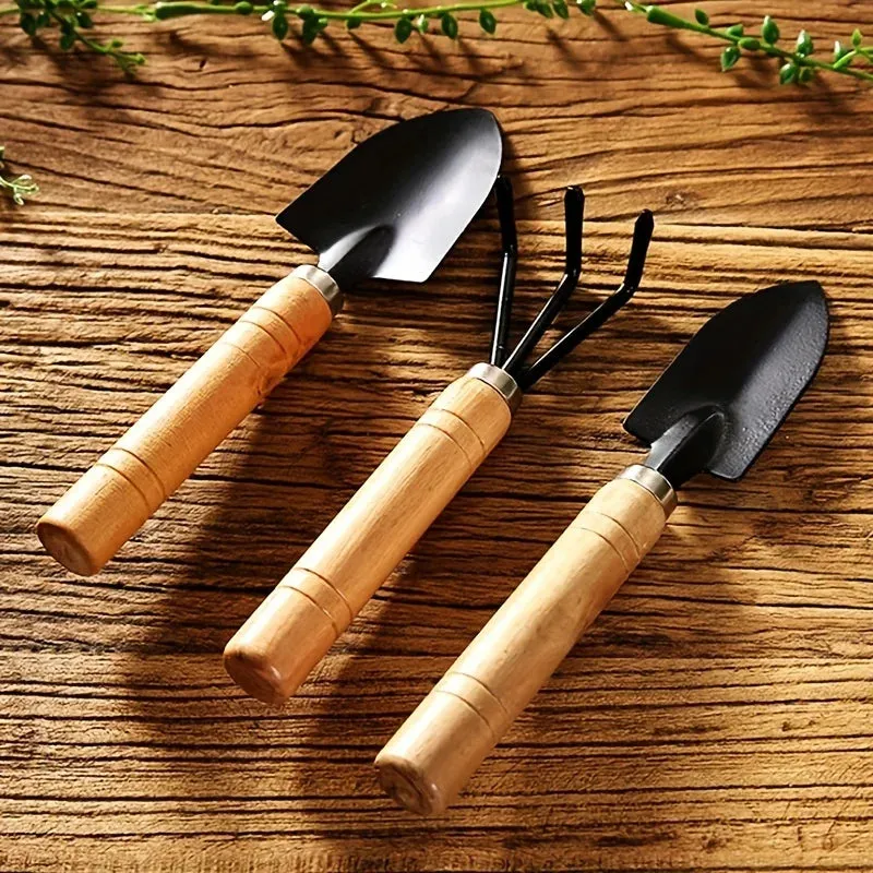 3Pcs Garden Tool Set Mini Gardening Kit with Rake Trowel and Shovel for Succulent Plants and Soil Cultivation