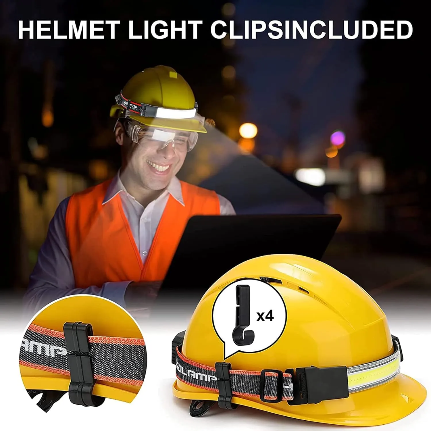 3X LED Rechargeable Head Lamp, Hard Hat Light 230° Illumination Lightweight Headlamp Flashlight 3 Modes with Red Lights Head Light for Running Camping Cycling