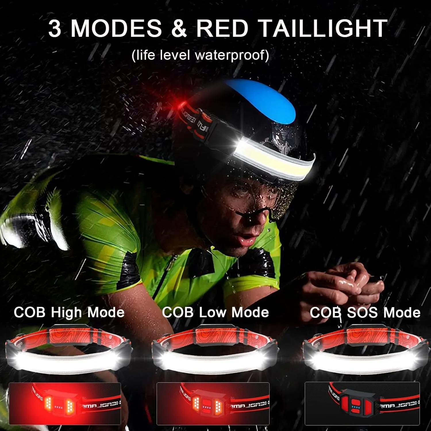 3X LED Rechargeable Head Lamp, Hard Hat Light 230° Illumination Lightweight Headlamp Flashlight 3 Modes with Red Lights Head Light for Running Camping Cycling
