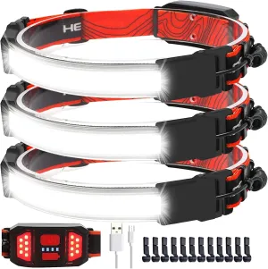 3X LED Rechargeable Head Lamp, Hard Hat Light 230° Illumination Lightweight Headlamp Flashlight 3 Modes with Red Lights Head Light for Running Camping Cycling