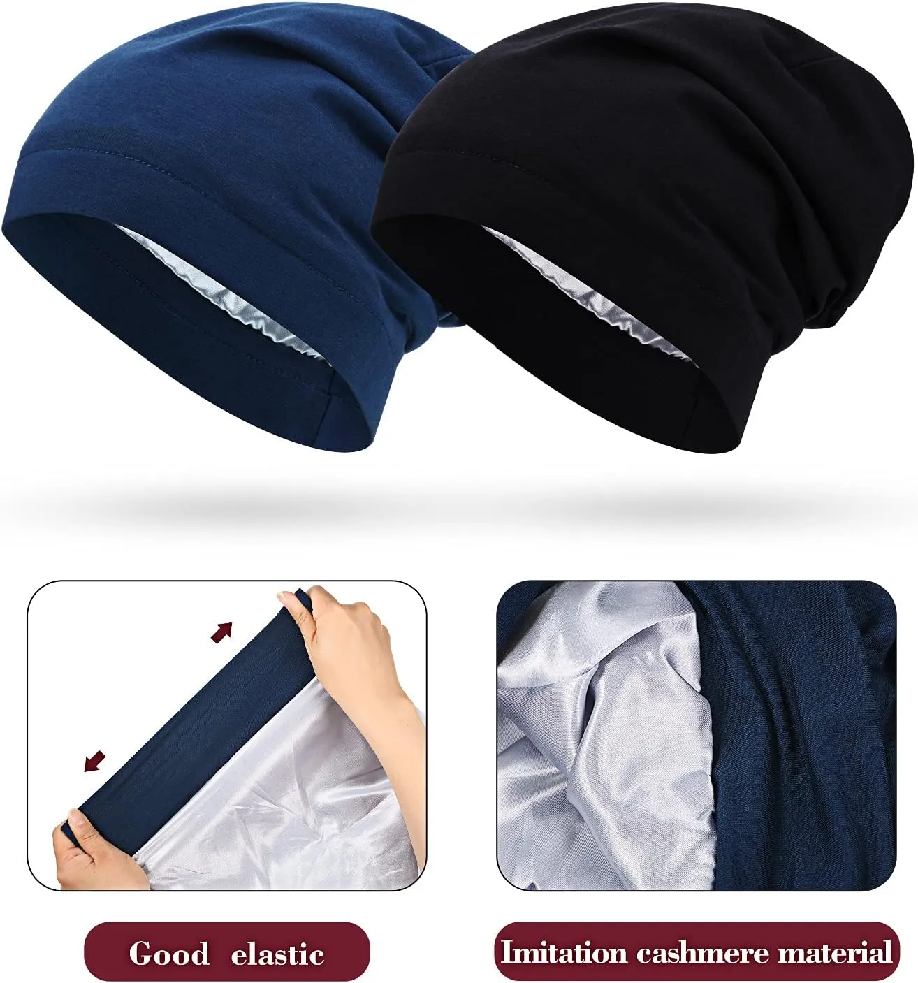 4 Pieces Satin Lined Sleep Cap Slouchy Beanie Hat Night Hair Cap for Women