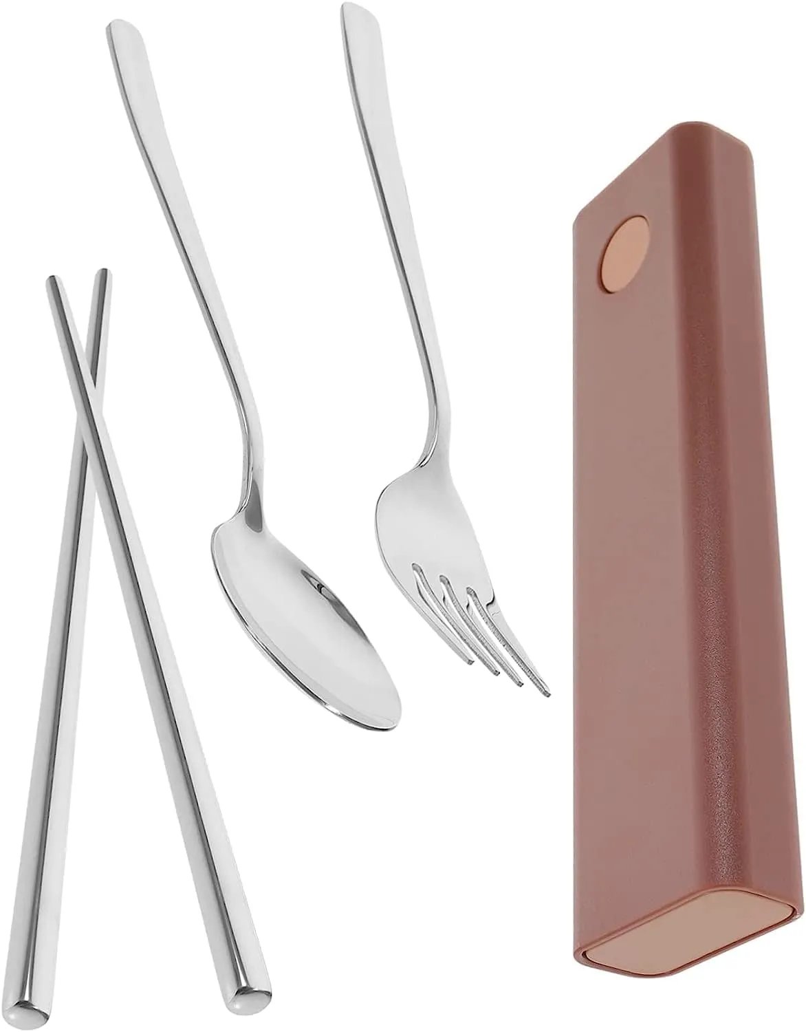4 Sets Fork Spoon Chopsticks Serving Utensils Stainless Steel Stainless Steel Set Travel Cutlery Spoons Tableware Set Camping Utensil Abs Pink Spoon Fork Chopstick Rest