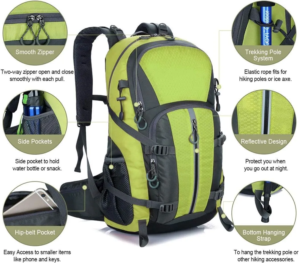 40L Hiking Backpack, Waterproof Men Women Outdoor Travel Backpack for Trekking, Camping, Walking with Rain Cover