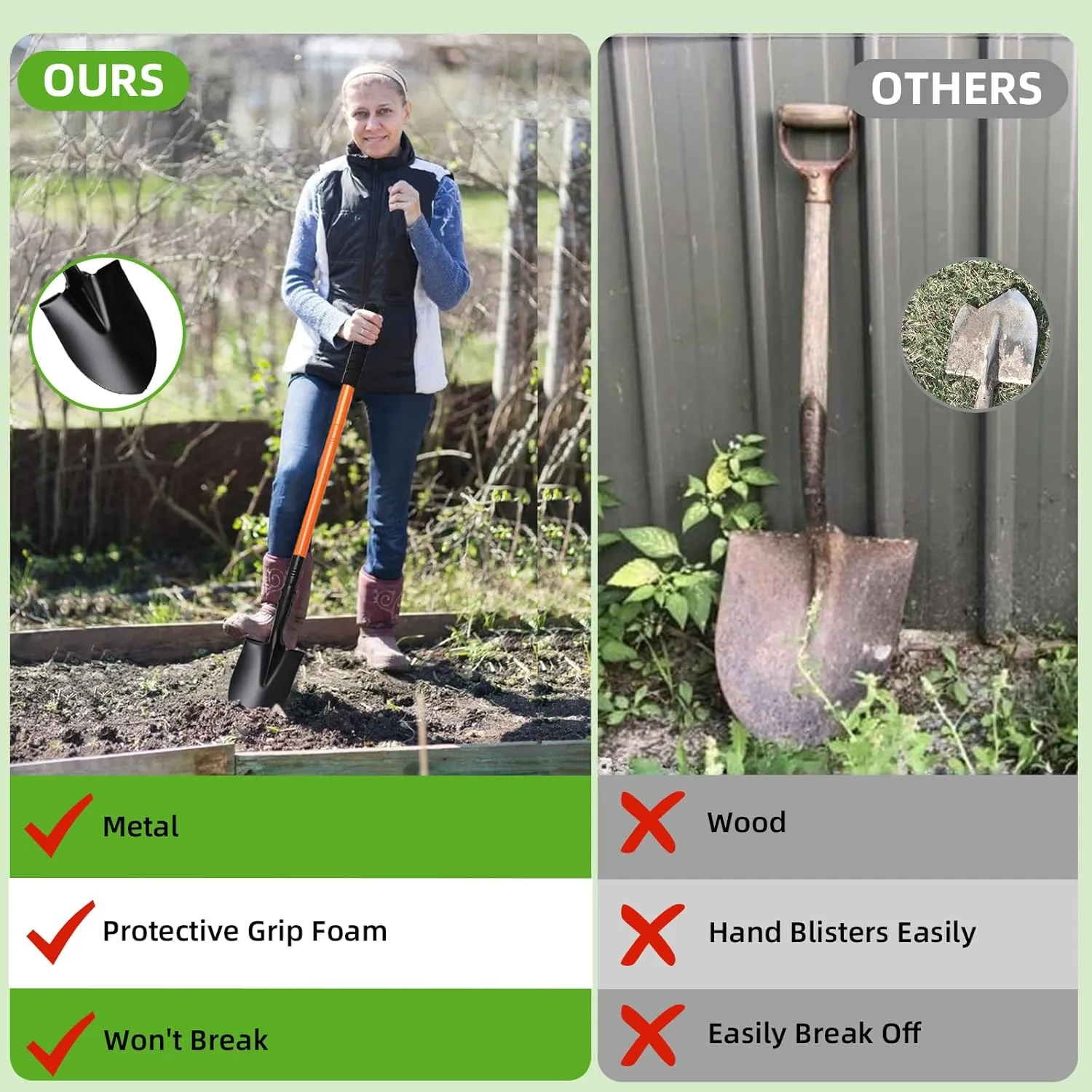 43.7Inches Small Spade Shovel Small Trench Shovel with Heavy Duty Steel Handle Garden Tools, Small Shovel for Digging Gardening Camping Yardwork Car Shovel, Orange
