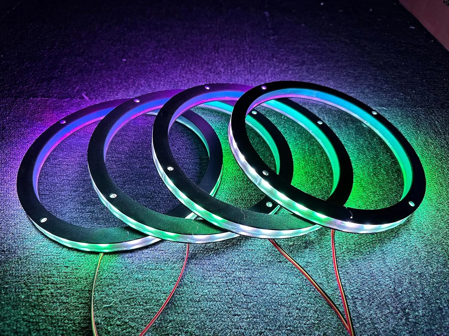 4PCS 8" Car LED Speaker Decorative Light Kit Dream Color Chasing Flow Series Spacer Ring Light Coaxial Speaker Lights Bluetooth App & Remote Controlled (4)