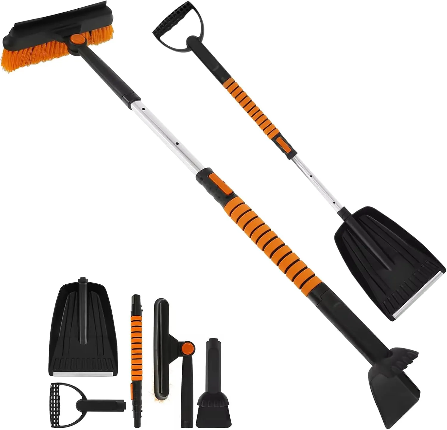5-in-1 Snow Shovel & Ice Scraper - Orange Plastic Multi-Purpose Snow Tool