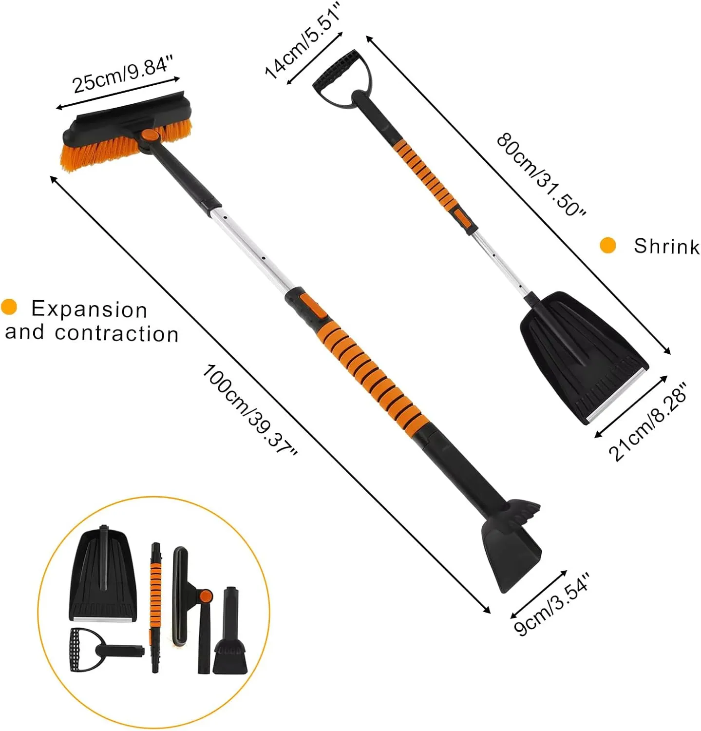5-in-1 Snow Shovel & Ice Scraper - Orange Plastic Multi-Purpose Snow Tool