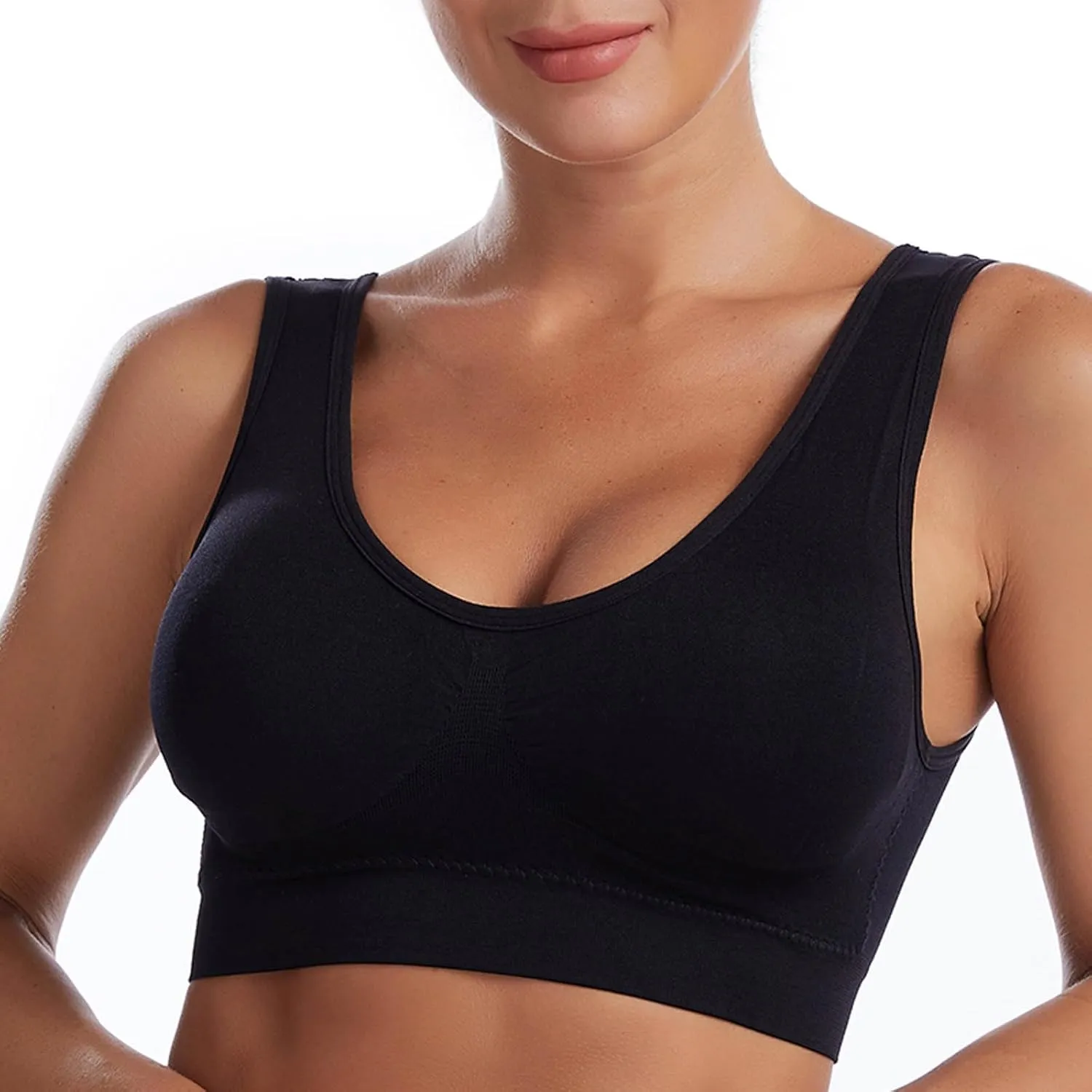 5 Pack Sports Bras for Women Seamless Wireless Workout Everyday Sleep Bra Comfortable & Breathable Removeable Pads