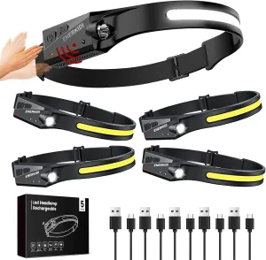 5 Packs LED Headlamp Rechargeable HeadLamps for Adults, 5 Modes Head Light Sensor Mode 230° Wide Beam IPX4 Headlight Waterproof Camping Accessories Gifts for Hiking Running Repairing Fishing Cycling