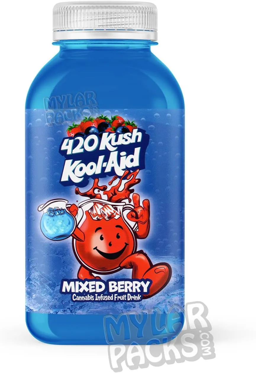 50PCS - Kool AID Mixed Berry Universal Label Stickers for Drink Bottles (500mlg) 16 oz, 12 oz, 8 oz Glossy Color Die Cut for Food Storage Containers by MylarPacks.com