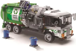 550-Piece Recycling Trash Truck Toy Building Set,with Cleaning Tools and Sanitation Worker Dolls,Assembleable Children's Garbage Truck, Compatible with Mainstream Blocks. (Garbage Truck Green)