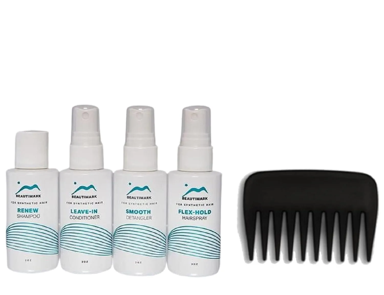 5PC Travel Size Synthetic Hair Care Must Haves Kit by BeautiMark, 2floz each, Wig Brush, and 19 Page Belle of Hope How To Guide
