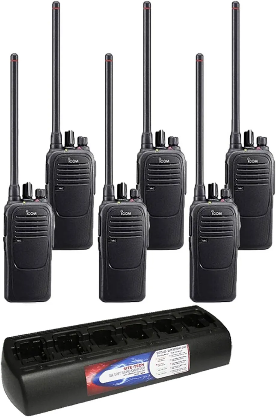 6 Pack of Icom F1000 VHF Analog Two Way Radios PREPROGRAMMED with Multi-Charger
