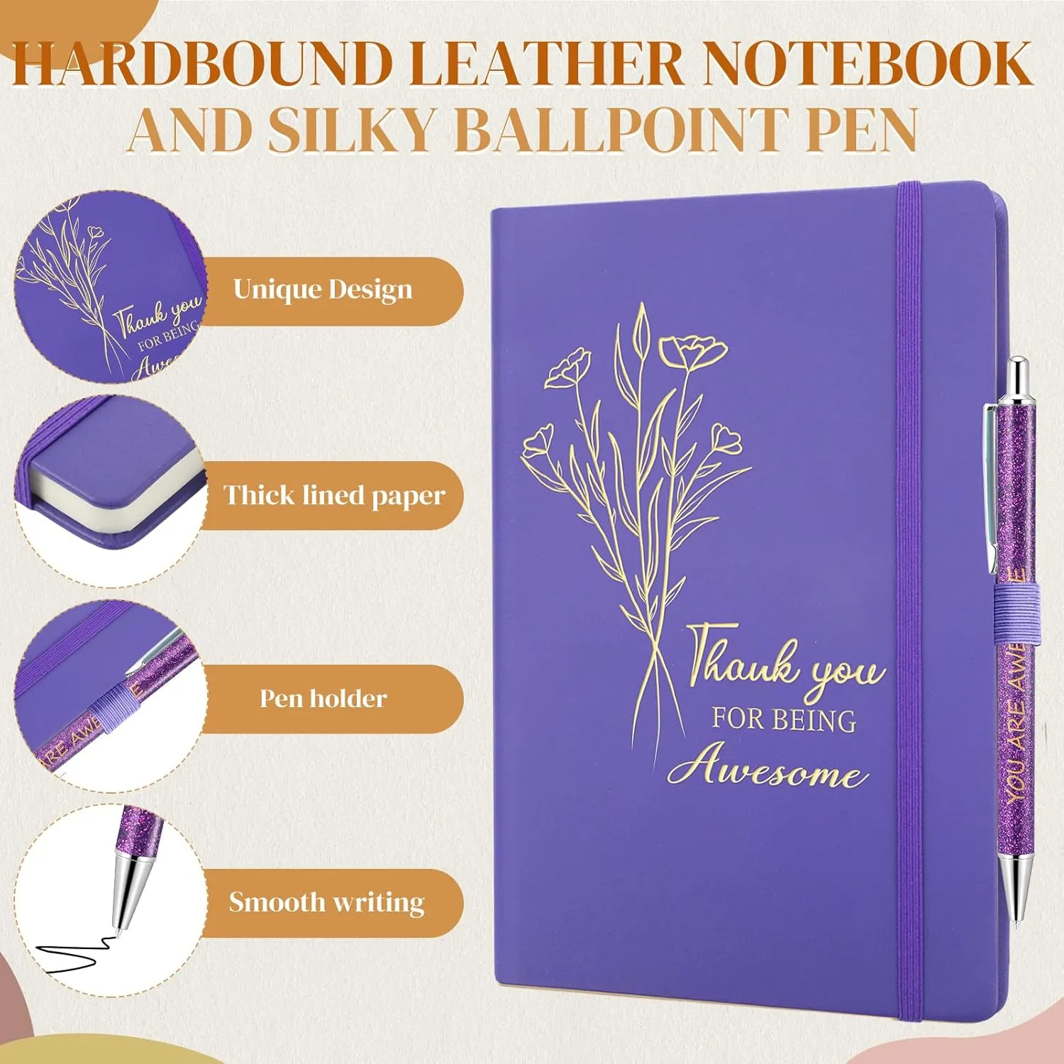 6 Pcs Team Employee Appreciation Gift Set Thank You Gifts with Frosted Double Wall Vacuum Stainless Steel Water Bottle, Printed Bag, and Pen A5 Notebook Set for Medical Assistants,Teachers