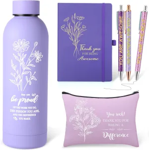 6 Pcs Team Employee Appreciation Gift Set Thank You Gifts with Frosted Double Wall Vacuum Stainless Steel Water Bottle, Printed Bag, and Pen A5 Notebook Set for Medical Assistants,Teachers