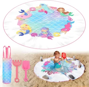 6.5 x 6.5 ft Baby Beach Pool 2-in-1 Kiddie Pool and Beach Blanket,Foldable Toddler Puddle Pool Beach Toy,Waterproof Kids Sandproof Beach Mat with Carrying Bag for Summer Vacation Picnic
