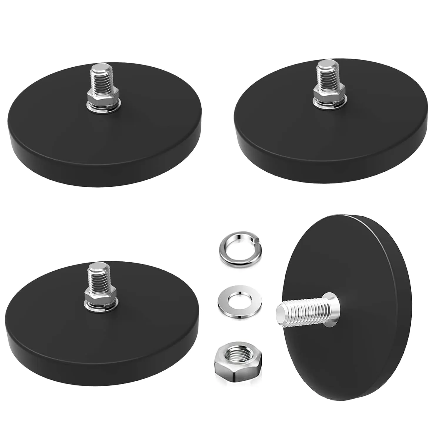 65lbs Rubber Coated Super Strong Rare Earth Magnets,Anti-Scratch Strong Mounting Magnets,Magnet Base with M8 Male Threaded Stud, Strong Magnet Mounting Base for Light Bars Mirror Camera Tool
