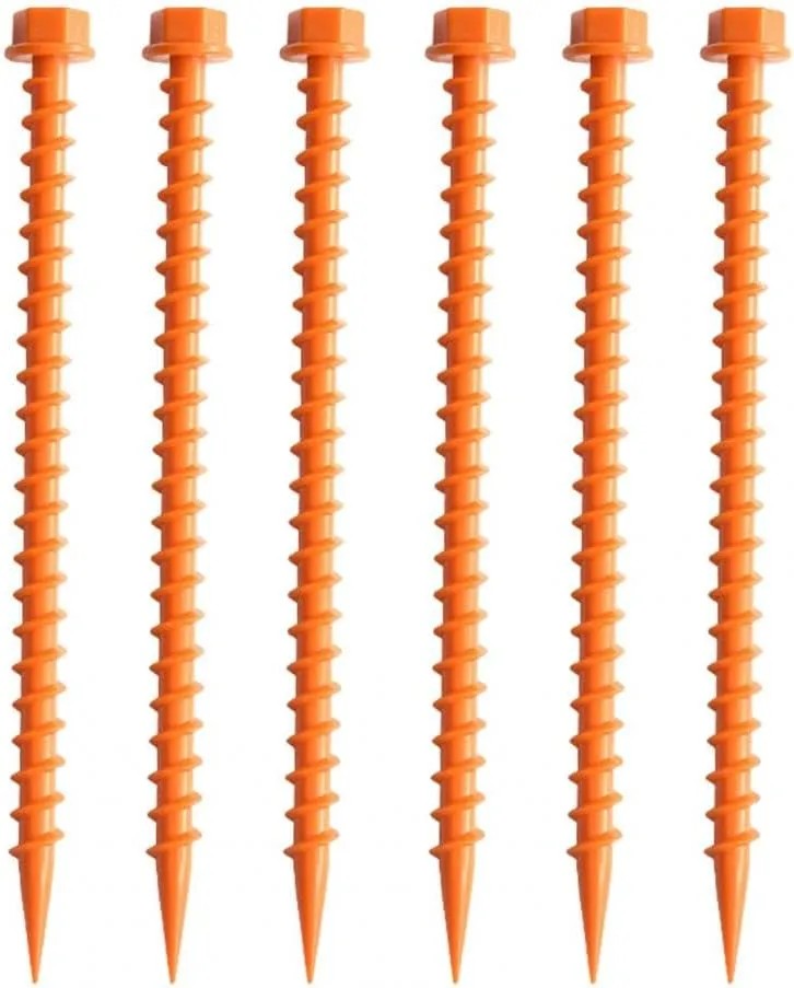 6Pcs 26.6CM Screw-in Nails Tent Stake Heavy Duty Outdoor Garden Yard Camping Tarp Canopy Windproof Ground Spike Plastic Tent Peg(Blue)