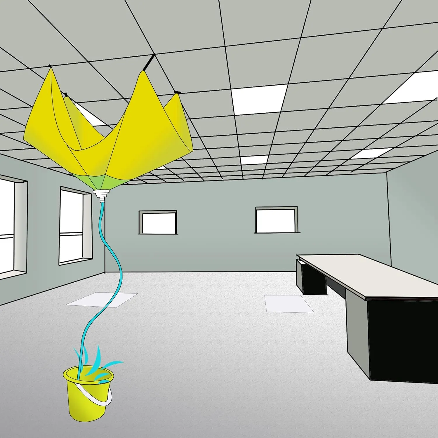 7' X 7' Drain Tarp Heavy Duty Ceiling Leak Diverter Yellow Roof Ceiling Leak Drip Diverter Tarp Kit (7' x 7')