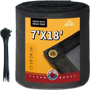 70% Heavy Duty Mesh Tarp with Grommets, 7' x 18' Shade Canopy for Patio, Garden Privacy Fence Screen, Outdoor Sun Shades for Backyard, Black