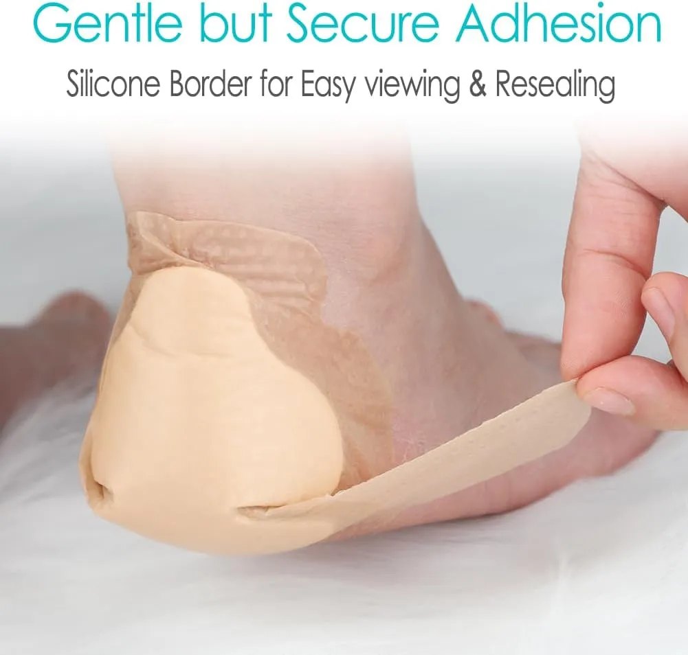 7"x 9" Heel Bordered Silicone Foam Dressing Waterproof Elbow Foot Wound Care Adhesive Bandages with High Absorbent Pads for Hip Knee Replacement Surgery Ulcer Pressure Sores (Pack of 2