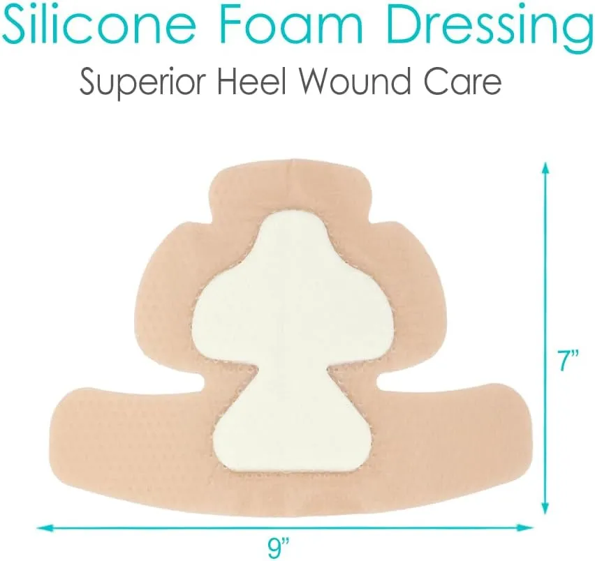 7"x 9" Heel Bordered Silicone Foam Dressing Waterproof Elbow Foot Wound Care Adhesive Bandages with High Absorbent Pads for Hip Knee Replacement Surgery Ulcer Pressure Sores (Pack of 2