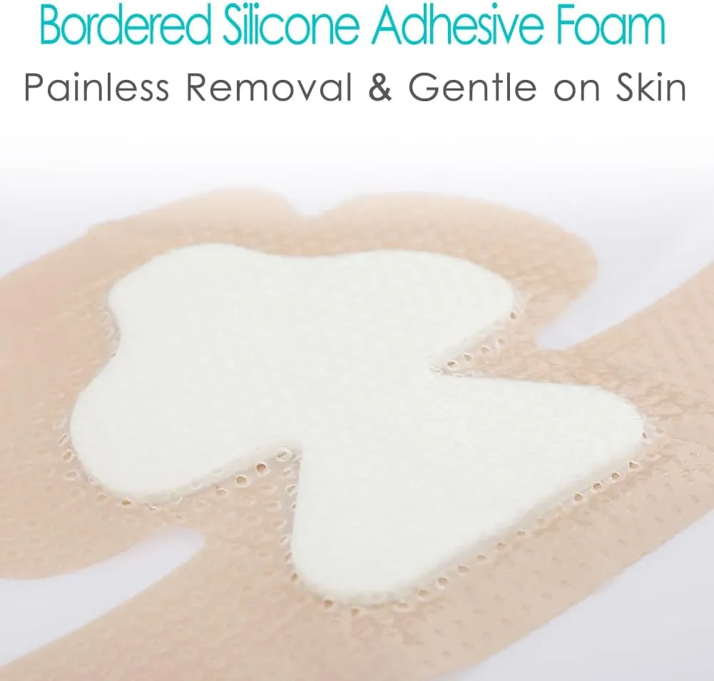 7"x 9" Heel Bordered Silicone Foam Dressing Waterproof Elbow Foot Wound Care Adhesive Bandages with High Absorbent Pads for Hip Knee Replacement Surgery Ulcer Pressure Sores (Pack of 2