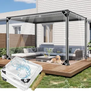 8' x 16' Clear Tarps Heavy Duty PVC Vinyl 14 Mil Thick Tarpaulin, Glass Tarpaulin with Metal Grommets, Protects Against Water, Tear, Cold Weather Resistan for Greenhouse Balcony Garden