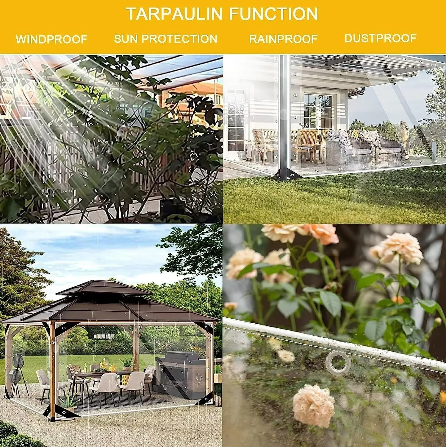 8' x 16' Clear Tarps Heavy Duty PVC Vinyl 14 Mil Thick Tarpaulin, Glass Tarpaulin with Metal Grommets, Protects Against Water, Tear, Cold Weather Resistan for Greenhouse Balcony Garden