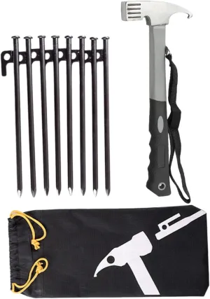 8X Tent Stakes and Camp Hammer Camping Stakes Tent Accessories Nails Spikes Tent Pegs Heavy Duty for Backpacking, Gardening