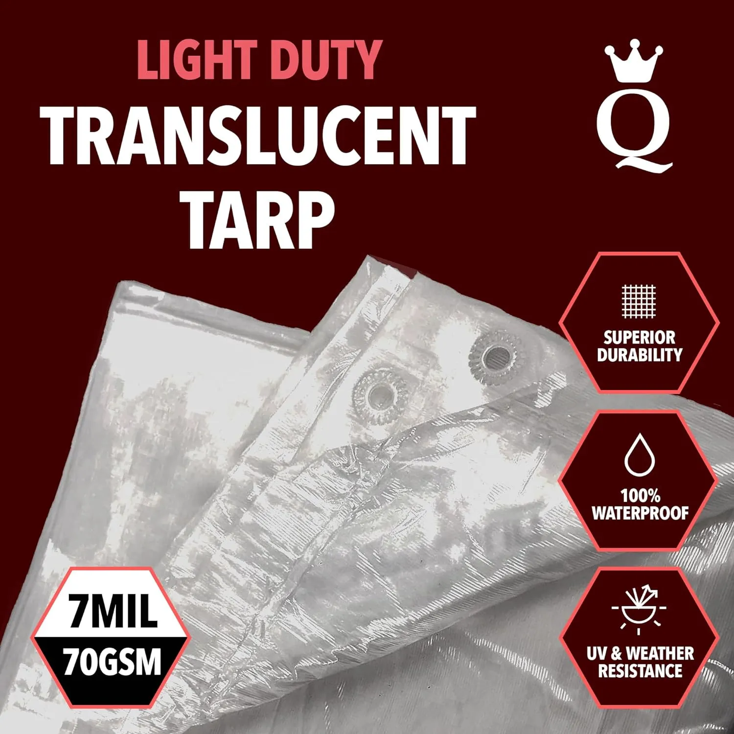 8x10 Ultra Light. Translucent Clear Color tarp. New Manufacturing Technology Makes This Tarp Lighter, Stronger Anti-Tear. 100% Recyclable, Non-Toxic, Food Grade, Waterproof.