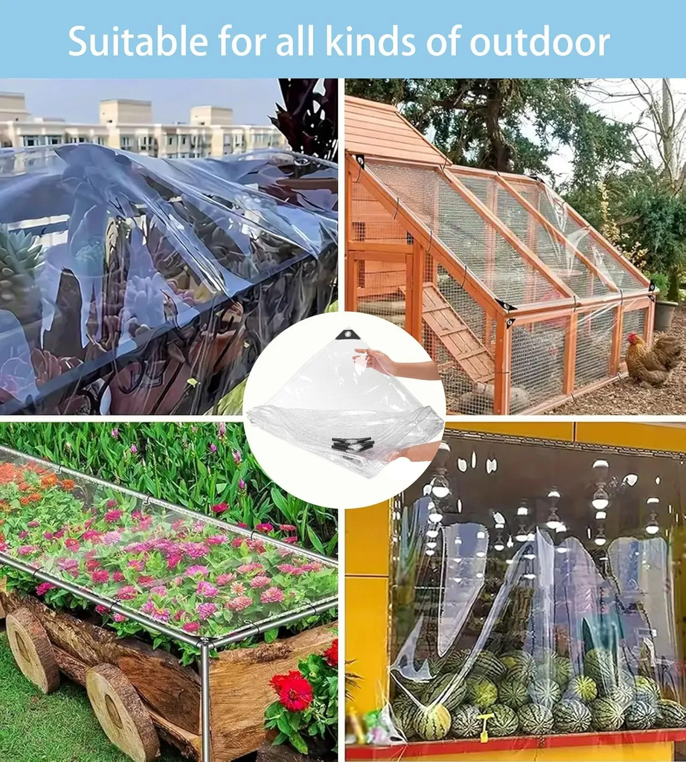 8x10FT Clear Heavy Duty Tarp - Thickened Waterproof Vinyl With Windproof Rope for Winter Chicken Coop, Courtyard Fence, Garden