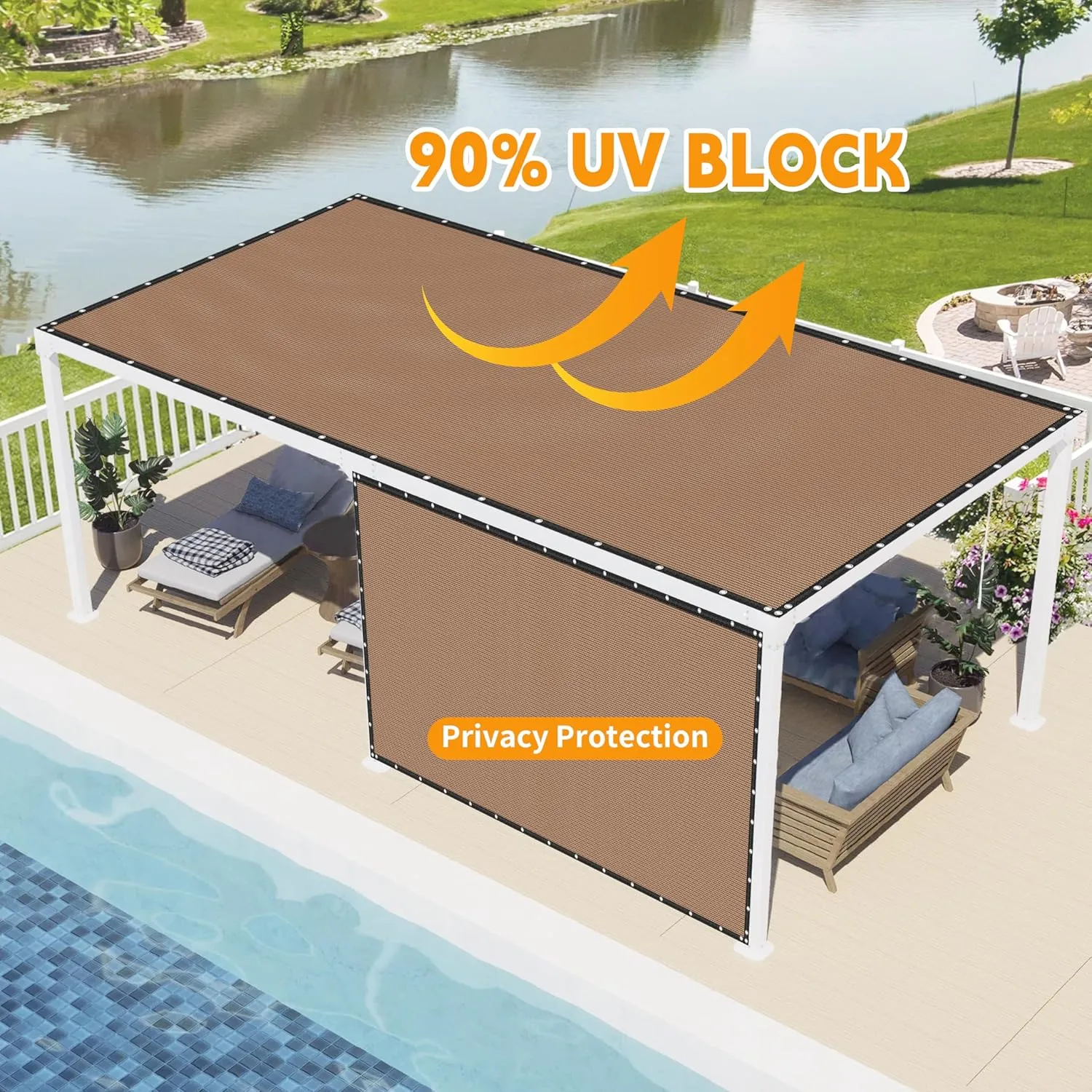 90% Garden Shade Cloth,10' x 20' Heavy Duty Mesh Tarp with Grommets, Garden Privacy Fence Screen, Shade Canopy for Patio, Outdoor Sun Shades for Backyard, Mocha/Black