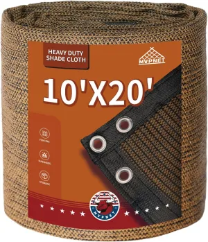 90% Garden Shade Cloth,10' x 20' Heavy Duty Mesh Tarp with Grommets, Garden Privacy Fence Screen, Shade Canopy for Patio, Outdoor Sun Shades for Backyard, Mocha/Black