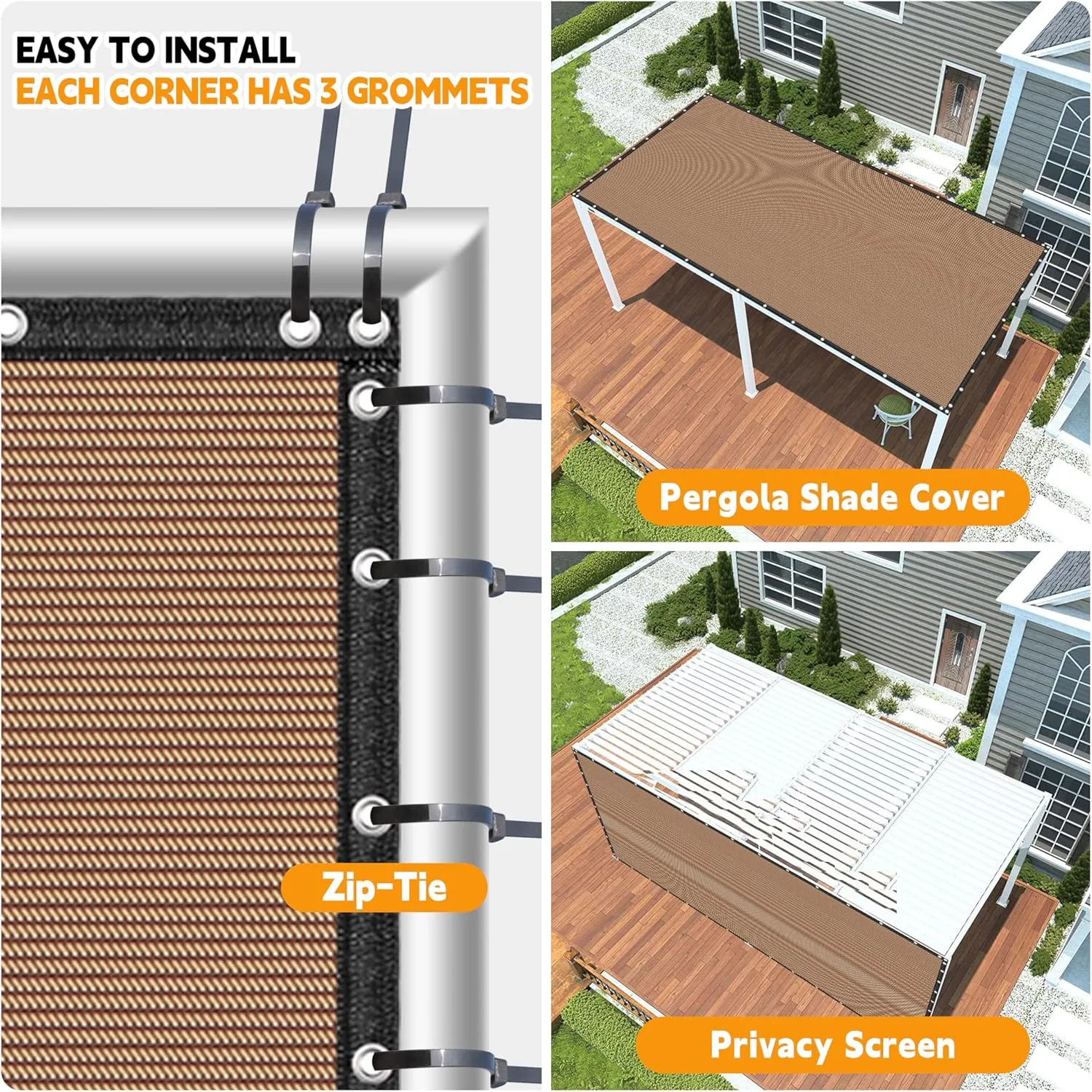 90% Garden Shade Cloth,10' x 20' Heavy Duty Mesh Tarp with Grommets, Garden Privacy Fence Screen, Shade Canopy for Patio, Outdoor Sun Shades for Backyard, Mocha/Black