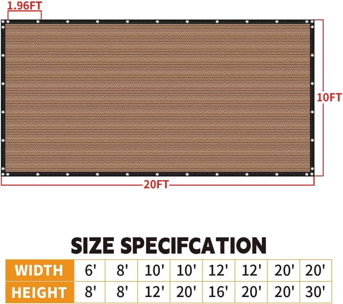 90% Garden Shade Cloth,10' x 20' Heavy Duty Mesh Tarp with Grommets, Garden Privacy Fence Screen, Shade Canopy for Patio, Outdoor Sun Shades for Backyard, Mocha/Black