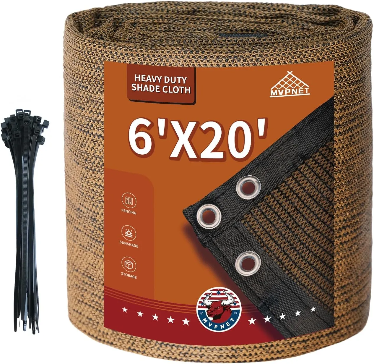 90% Garden Shade Cloth,6' x 20' Heavy Duty Mesh Tarp with Grommets, Garden Privacy Fence Screen, Shade Canopy for Patio, Outdoor Sun Shades for Backyard, Mocha/Black