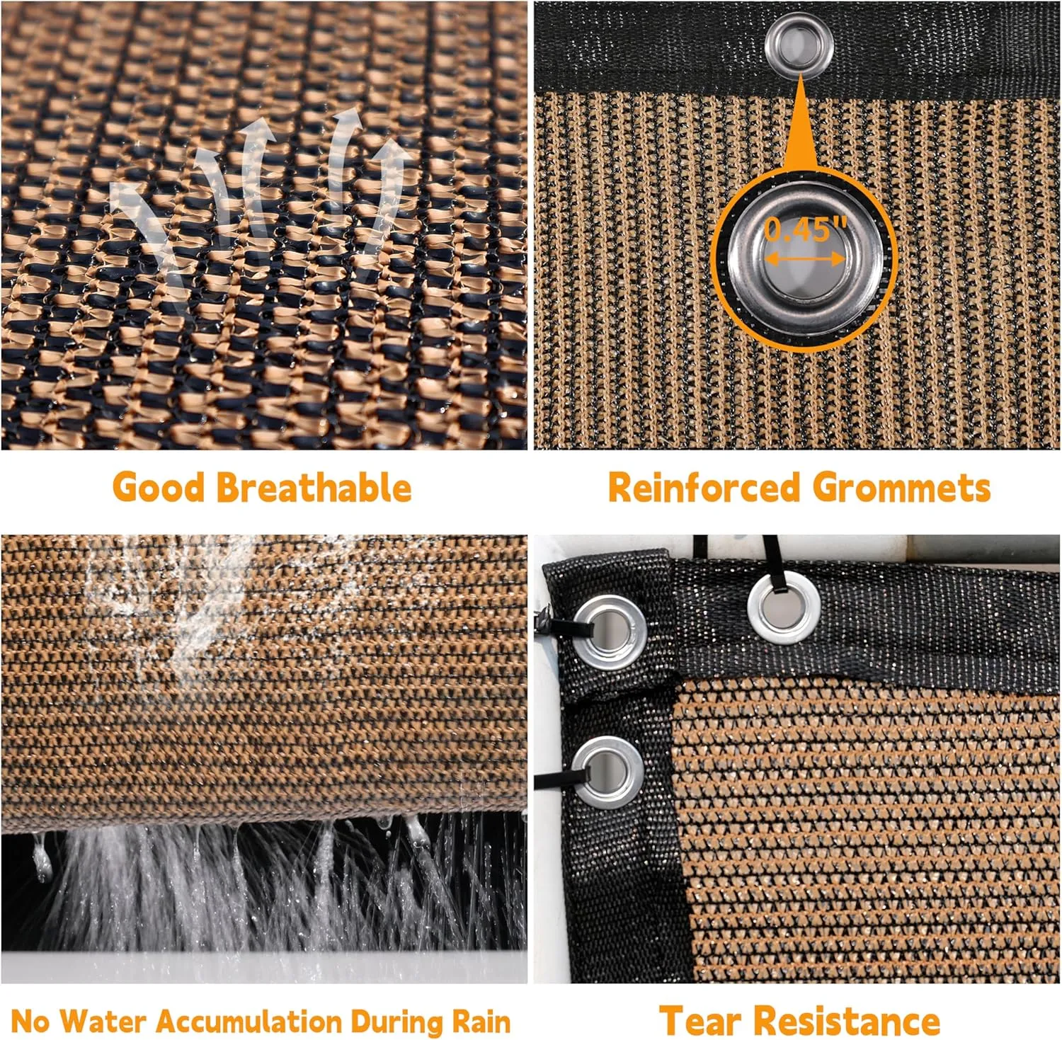 90% Garden Shade Cloth,6' x 20' Heavy Duty Mesh Tarp with Grommets, Garden Privacy Fence Screen, Shade Canopy for Patio, Outdoor Sun Shades for Backyard, Mocha/Black