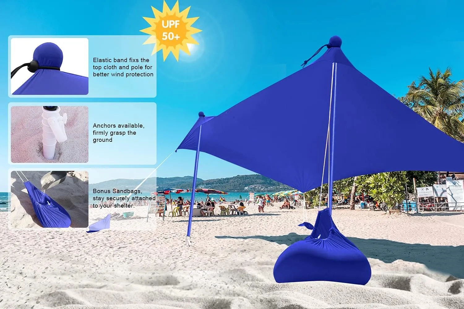 ABCCANOPY Beach Portable Sun Shelter for Beach, Camping Trips (7x7 FT, Blue)