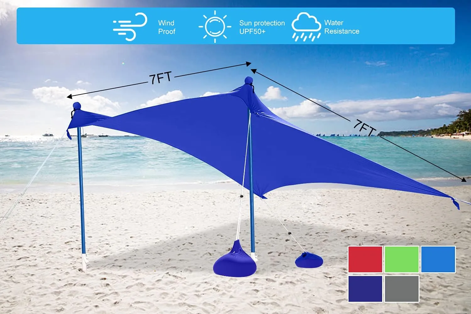 ABCCANOPY Beach Portable Sun Shelter for Beach, Camping Trips (7x7 FT, Blue)
