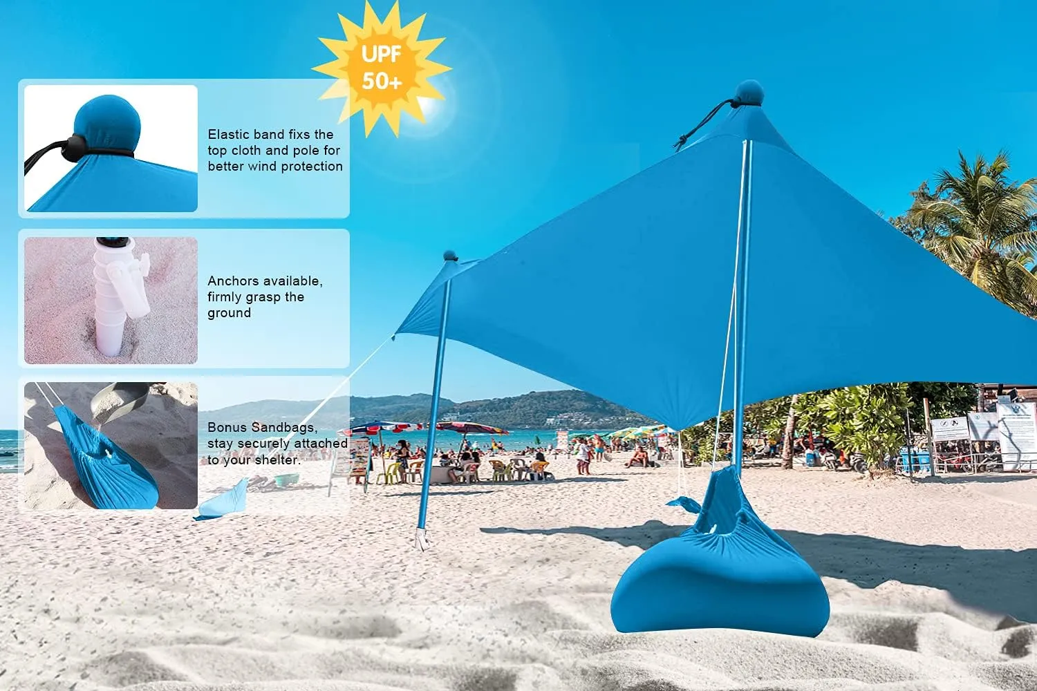ABCCANOPY Beach Portable Sun Shelter for Beach, Camping Trips (7x7 FT, Sky Blue)