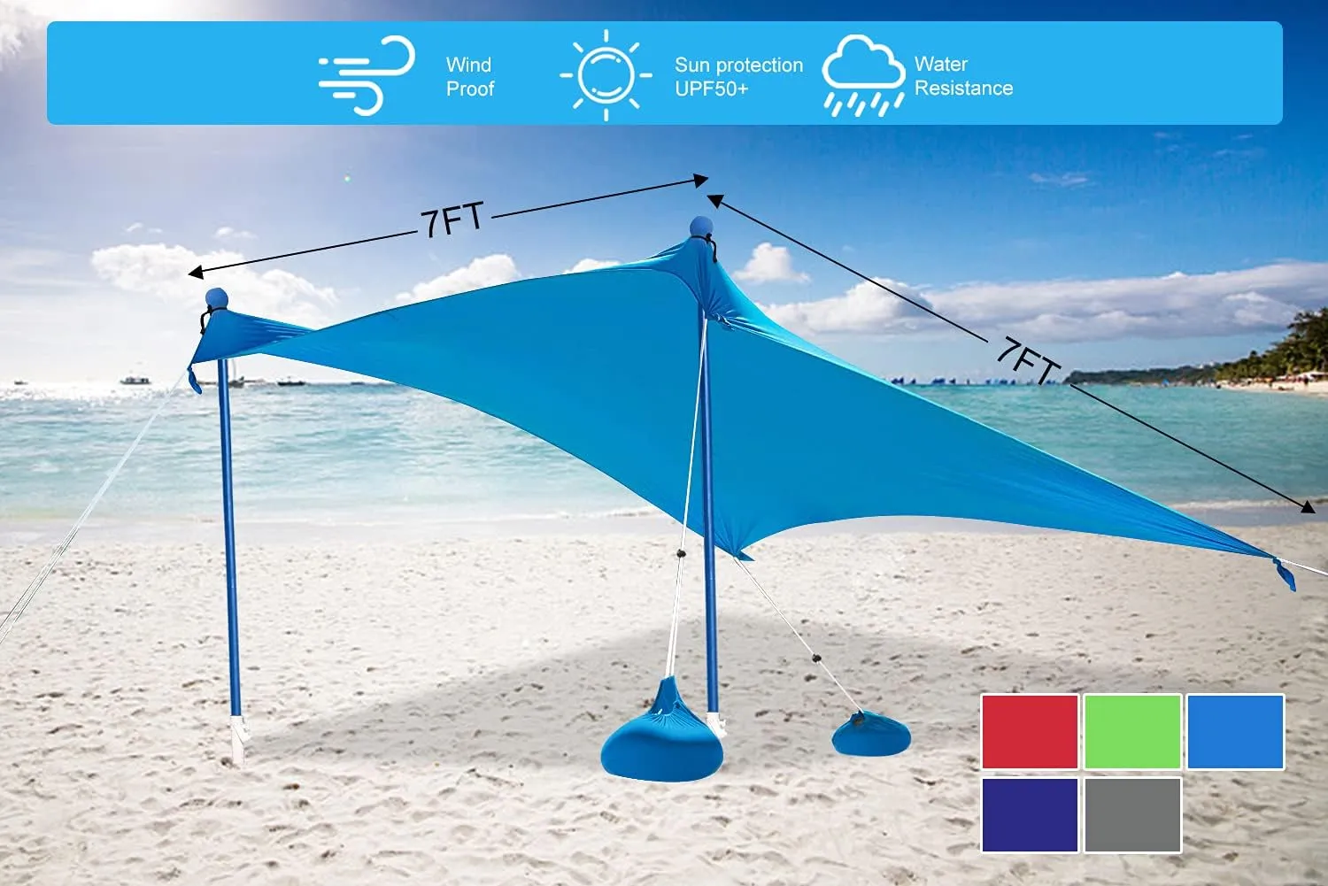 ABCCANOPY Beach Portable Sun Shelter for Beach, Camping Trips (7x7 FT, Sky Blue)