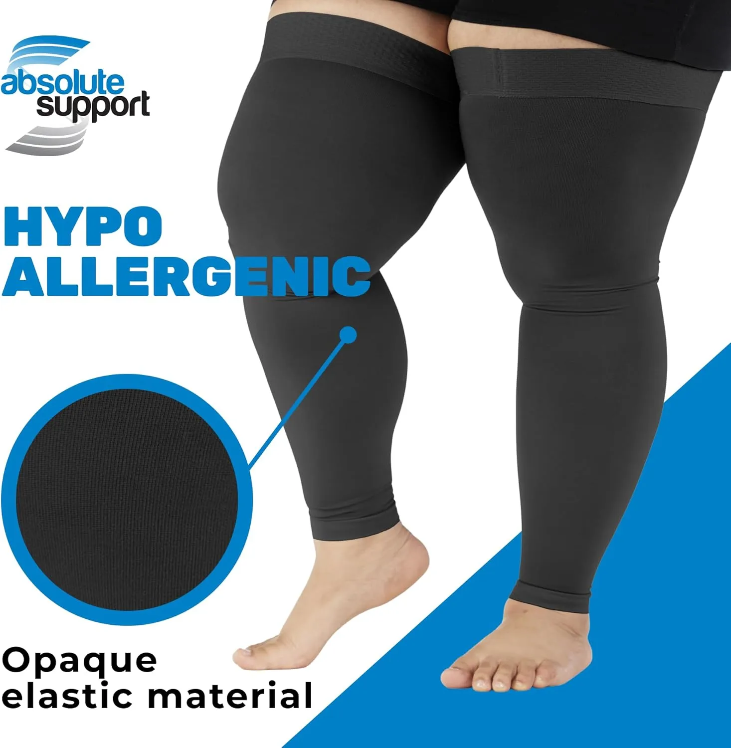 ABSOLUTE SUPPORT Compression Thigh High Sleeve 20-30mmHg for Women & Men Swelling - Unisex Opaque Footless Compression Socks for Circulation during Pregnancy, Travel, Flying, Sports - Black, Large