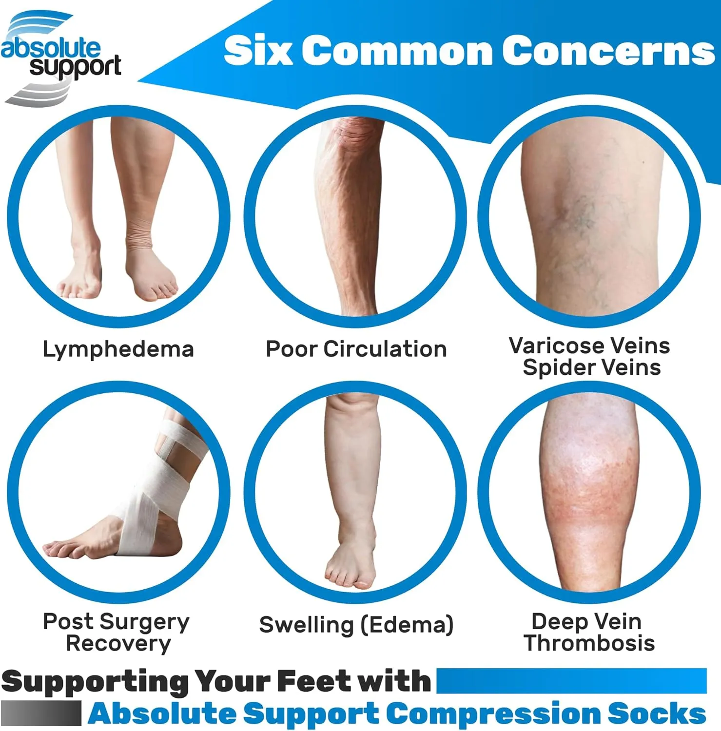 ABSOLUTE SUPPORT Compression Thigh High Sleeve 20-30mmHg for Women & Men Swelling - Unisex Opaque Footless Compression Socks for Circulation during Pregnancy, Travel, Flying, Sports - Black, Large